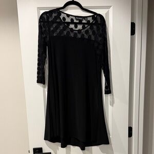 Nina Leonard Black Dress with Sheer Polka Dot Sleeves